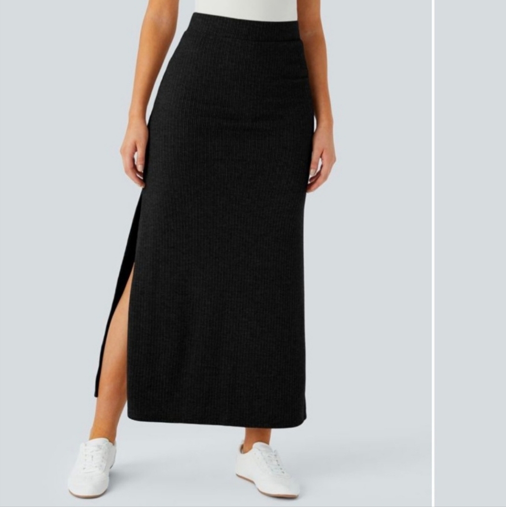 NWT Halara Ribbed High Waisted Split Hem A Line Maxi Skirt